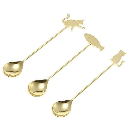Cat Spoon Set - GOLD Cat + fish - Image 2
