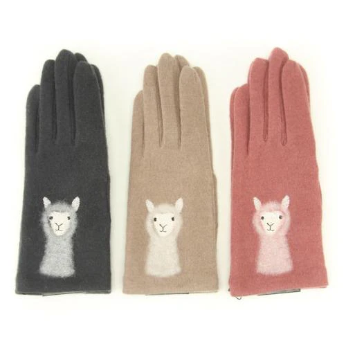 Alpaca Pattern Embroidery Gloves - Charcoal grey - Image 2