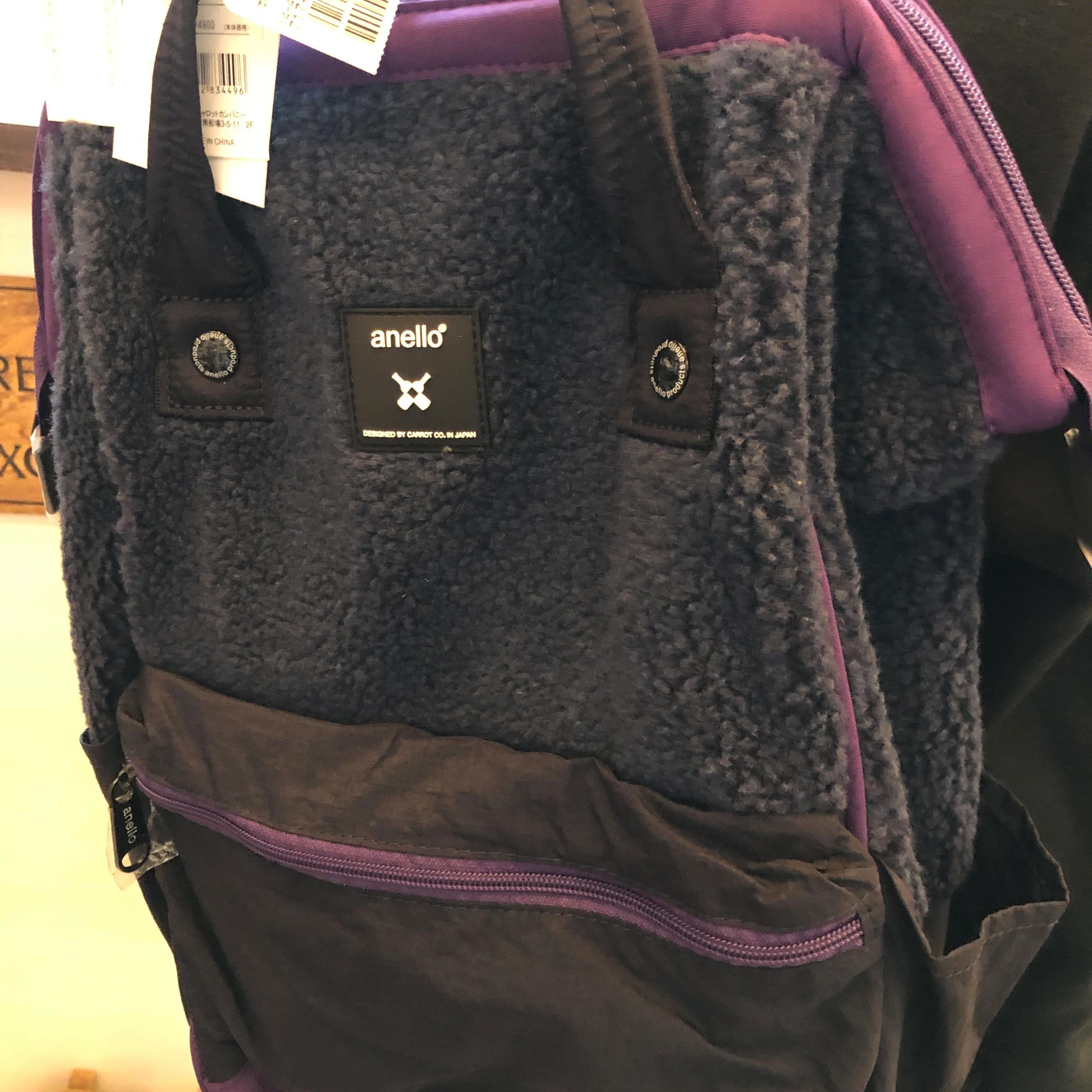 anello® Faux Fur Backpack Navy Blue - Image 3