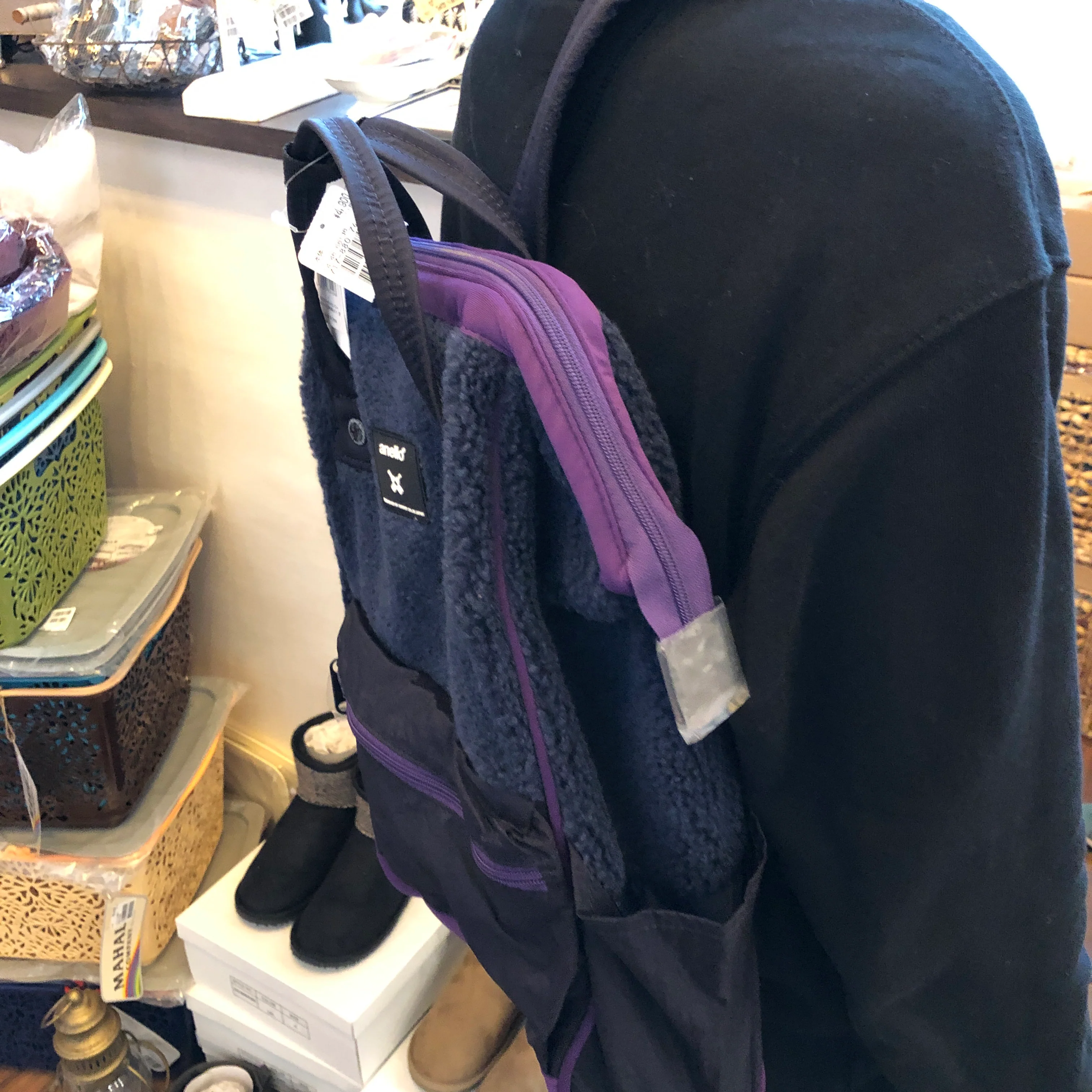 anello® Faux Fur Backpack Navy Blue - Image 4