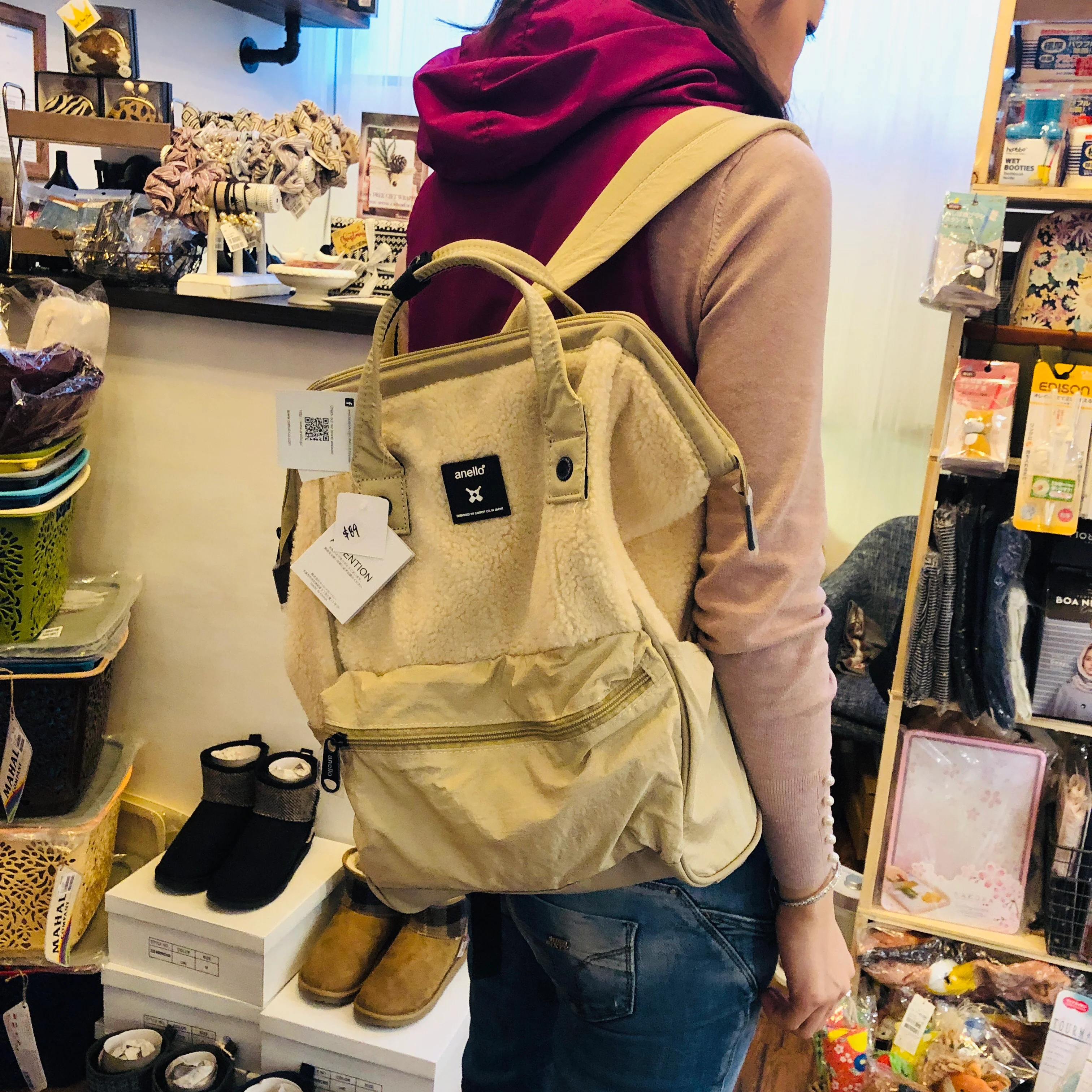 anello® Faux Fur Backpack Off White - Image 2
