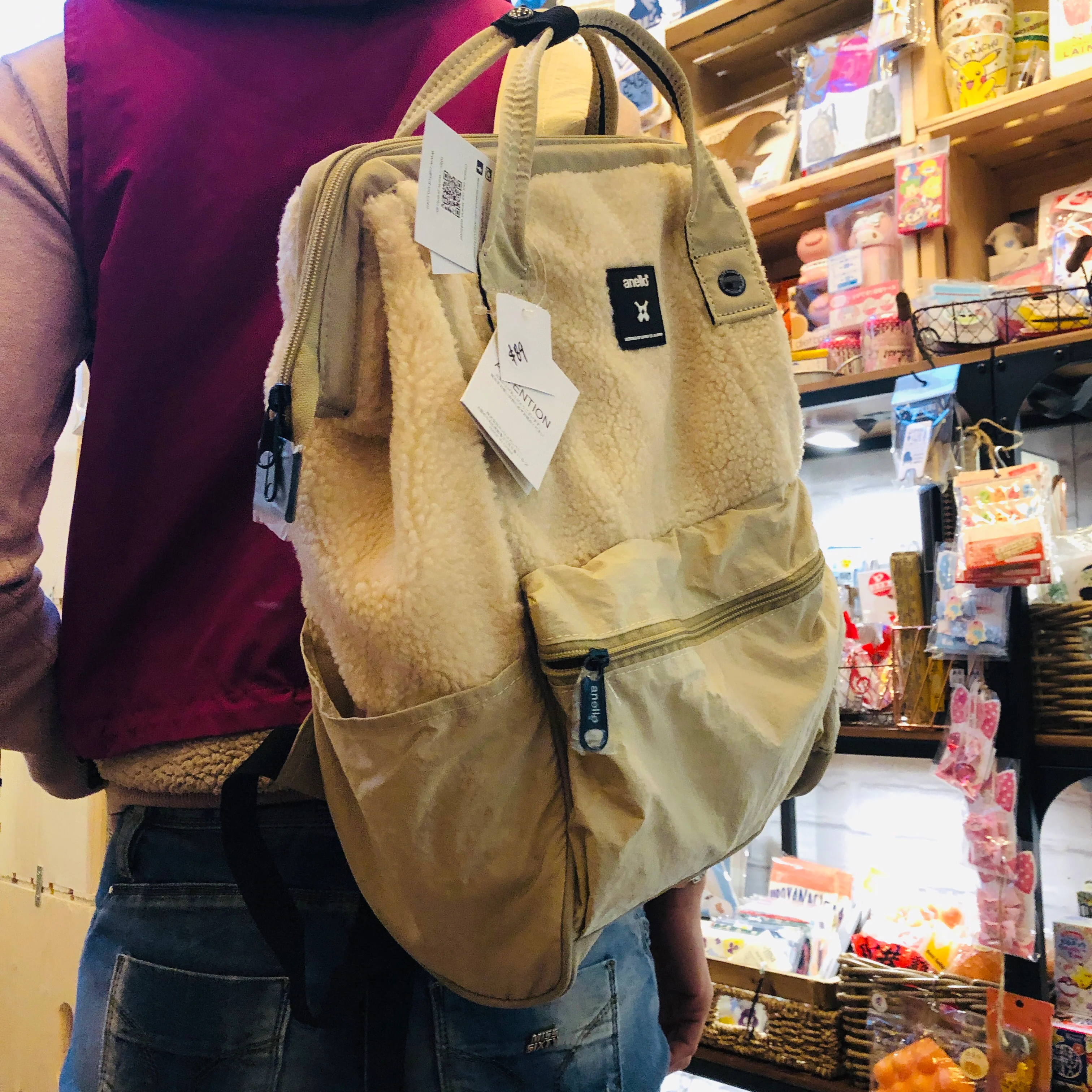 anello® Faux Fur Backpack Off White - Image 3