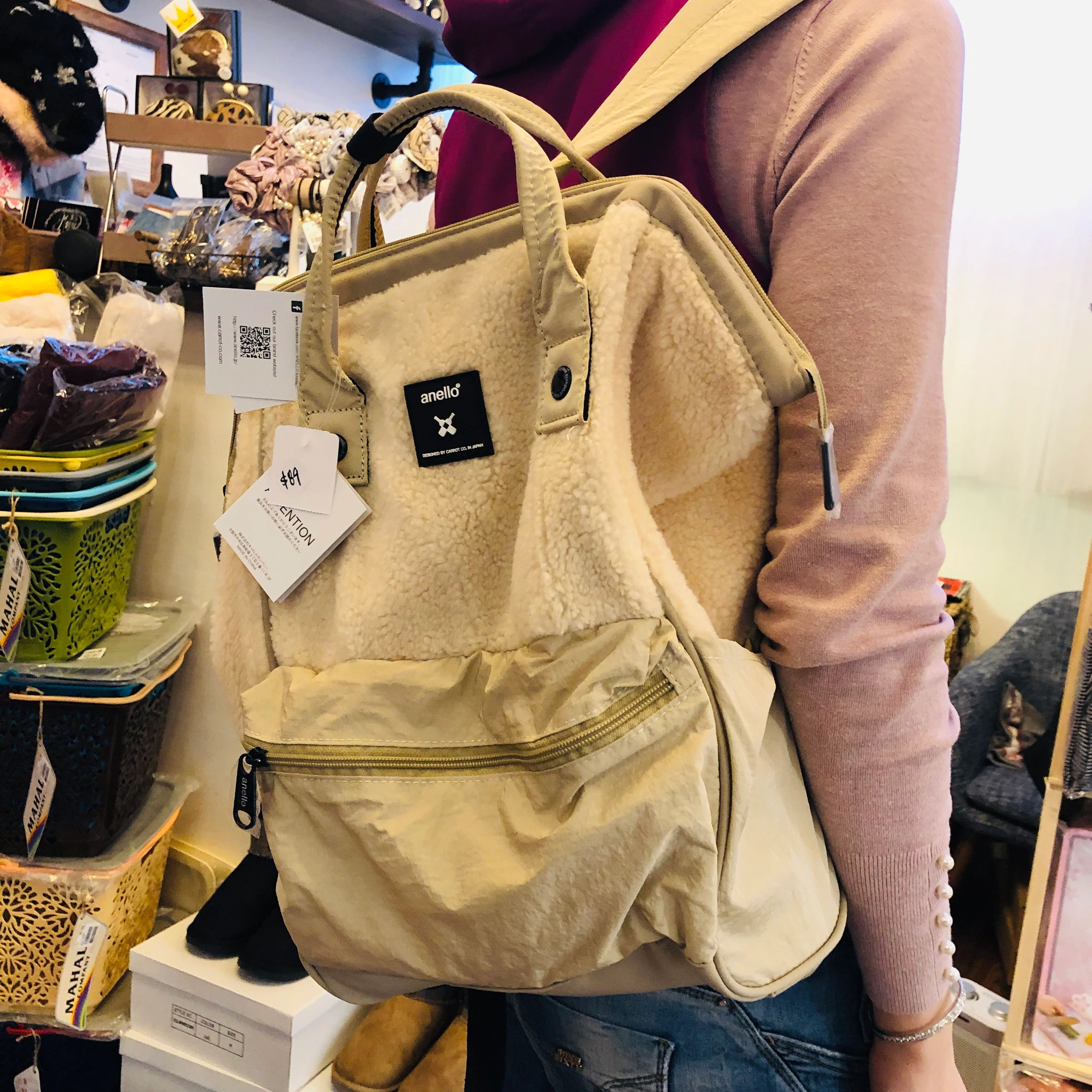 anello® Faux Fur Backpack Off White - Image 4