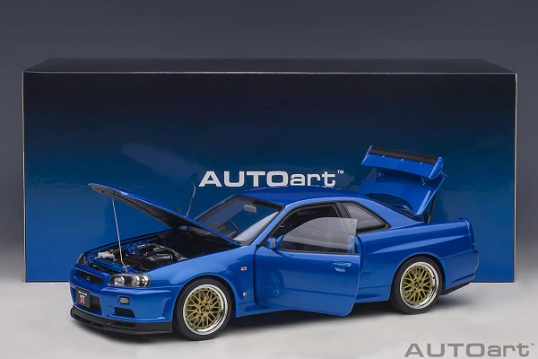 AUTOart 1/18 Nissan Skyline GT-R (R34) V-Spec II with BBS LM wheels - Bayside Blue 77409 - Image 4