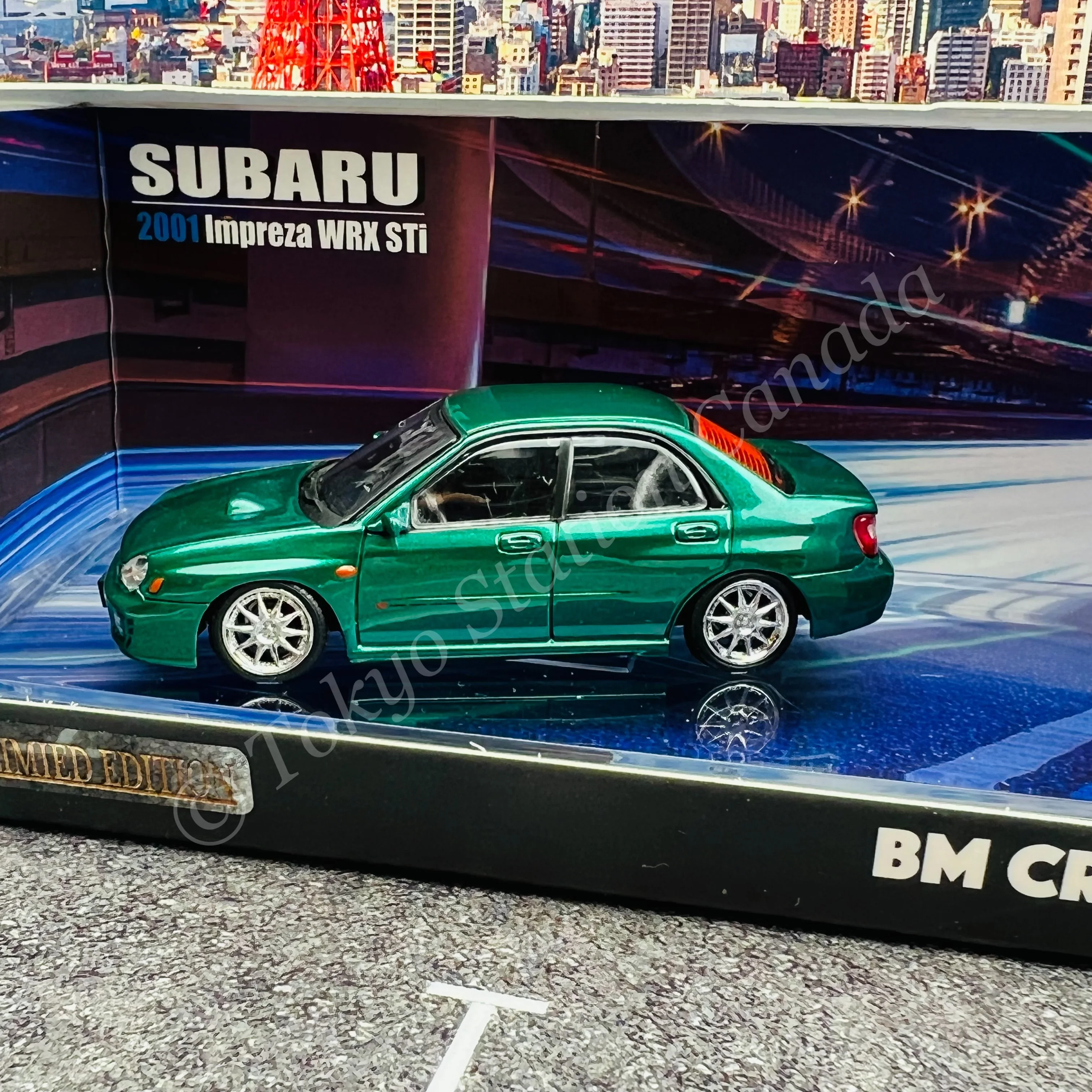 BM CREATIONS JUNIOR 1/64 SUBARU 2001 Impreza WRX STi Custom Green JDM Limited Edition LHD 64B0071 - Image 3
