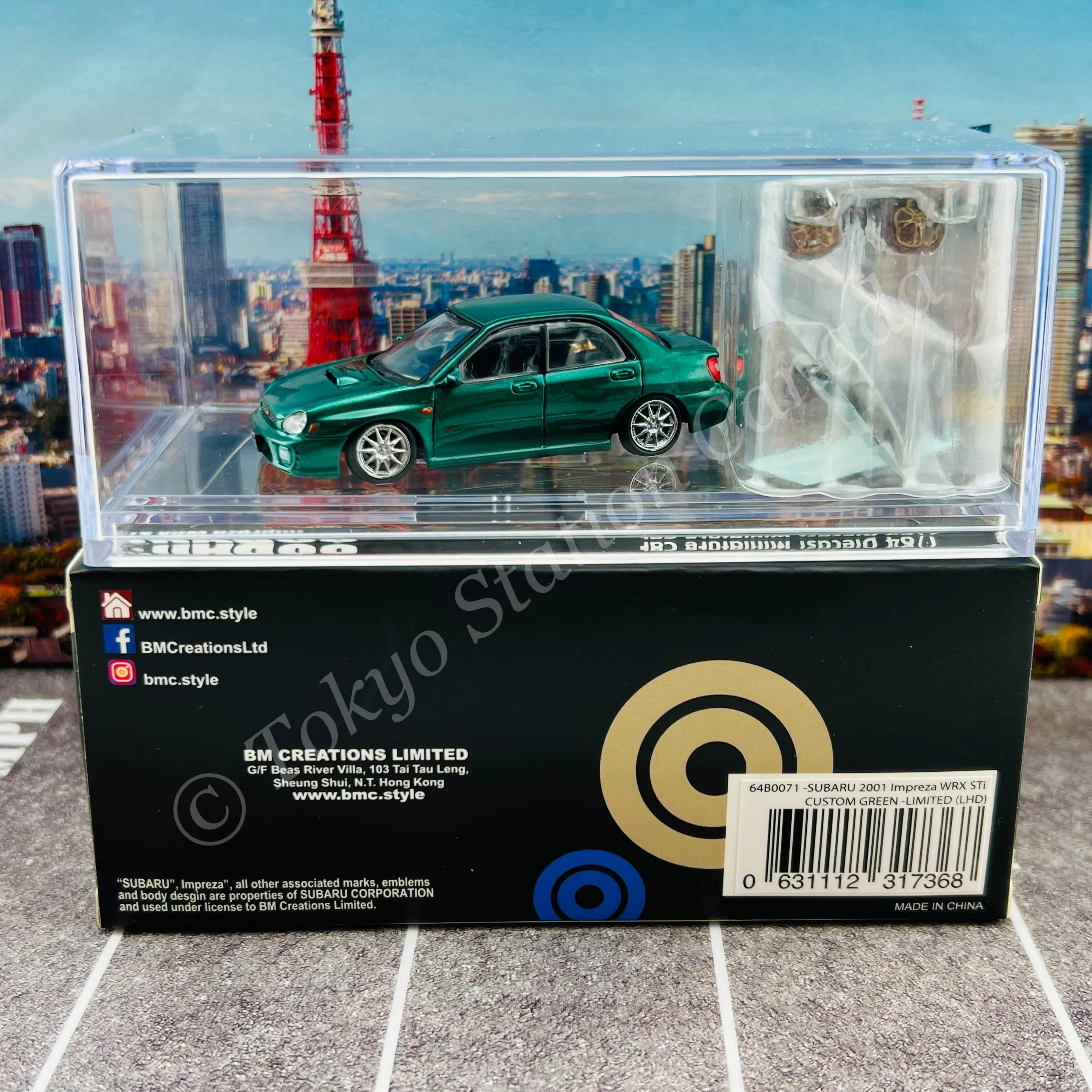 BM CREATIONS JUNIOR 1/64 SUBARU 2001 Impreza WRX STi Custom Green JDM Limited Edition LHD 64B0071 - Image 4