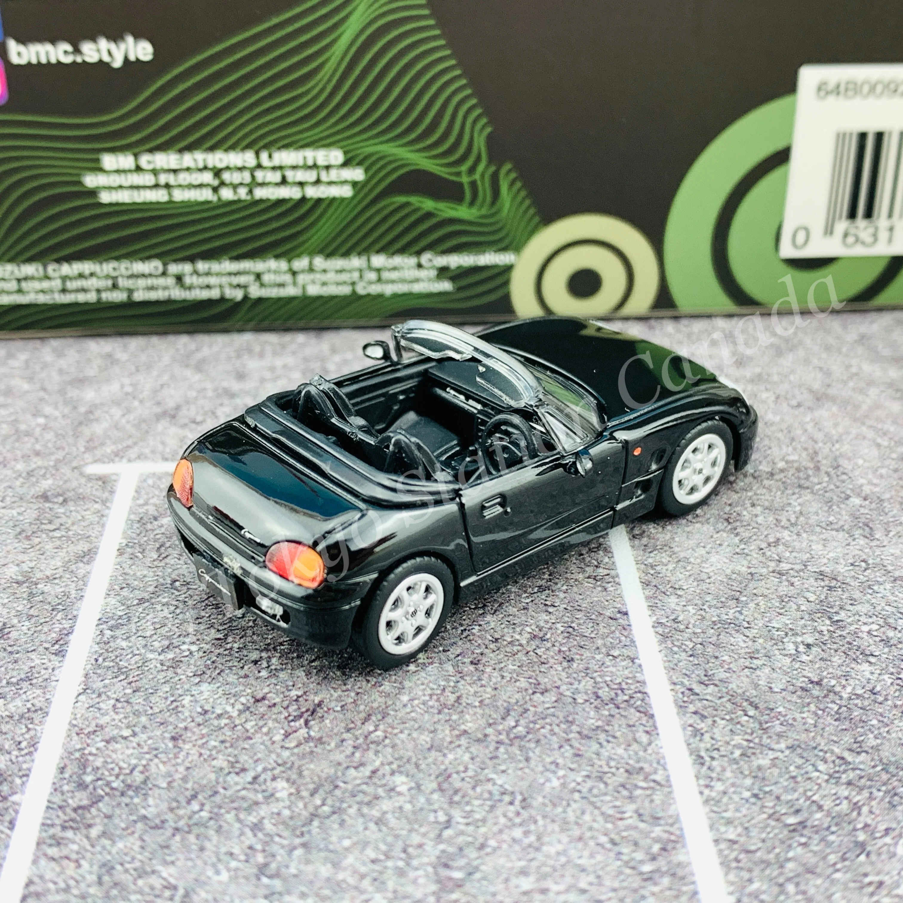 BM CREATIONS JUNIOR 1/64 SUZUKI CAPPUCCINO Black RHD with Extra Wheel and Hard Top Set 64B0092 - Image 4