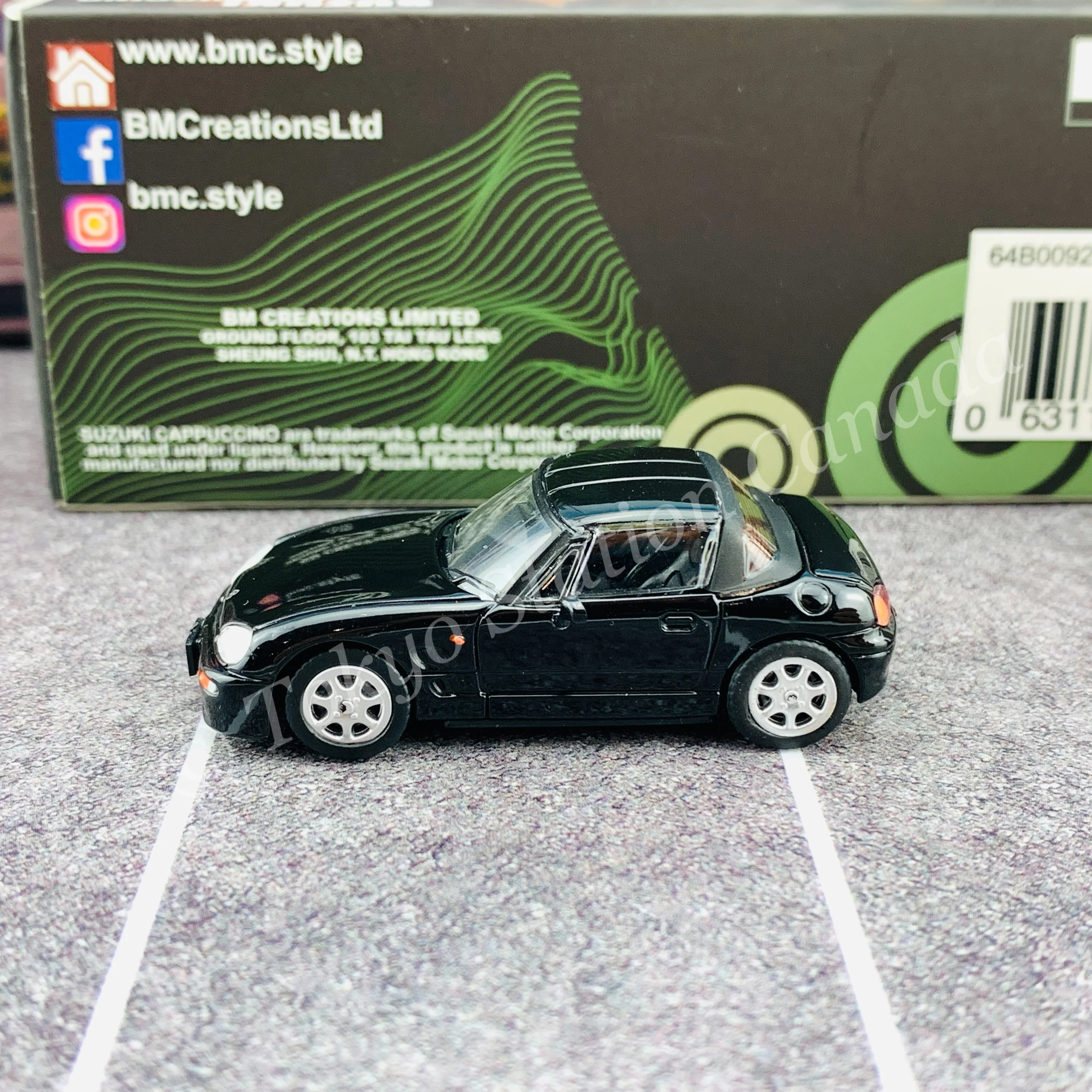 BM CREATIONS JUNIOR 1/64 SUZUKI CAPPUCCINO Black RHD with Extra Wheel and Hard Top Set 64B0092 - Image 6