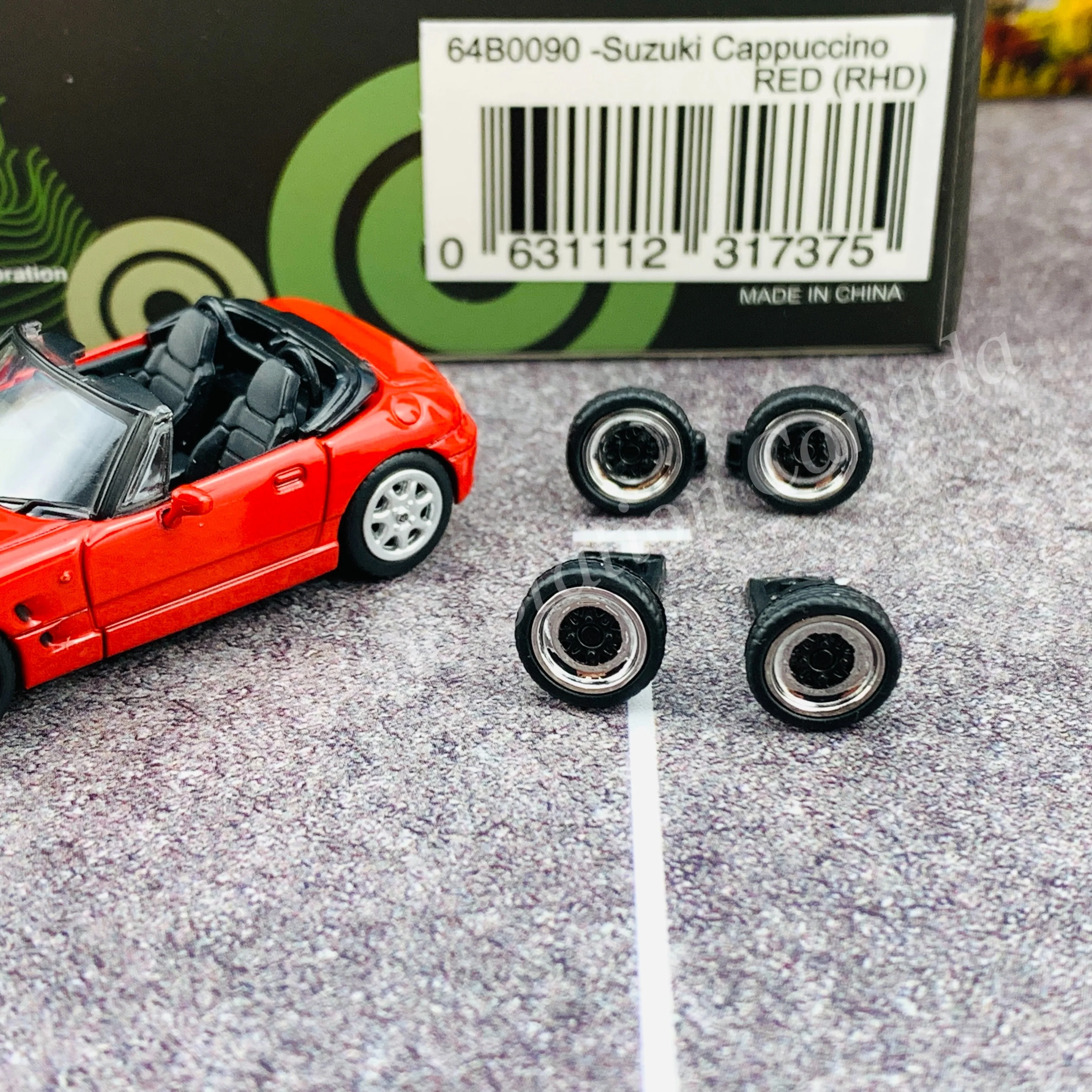 BM CREATIONS JUNIOR 1/64 SUZUKI CAPPUCCINO Red RHD with Extra Wheel and Hard Top Set 64B0090 - Image 2