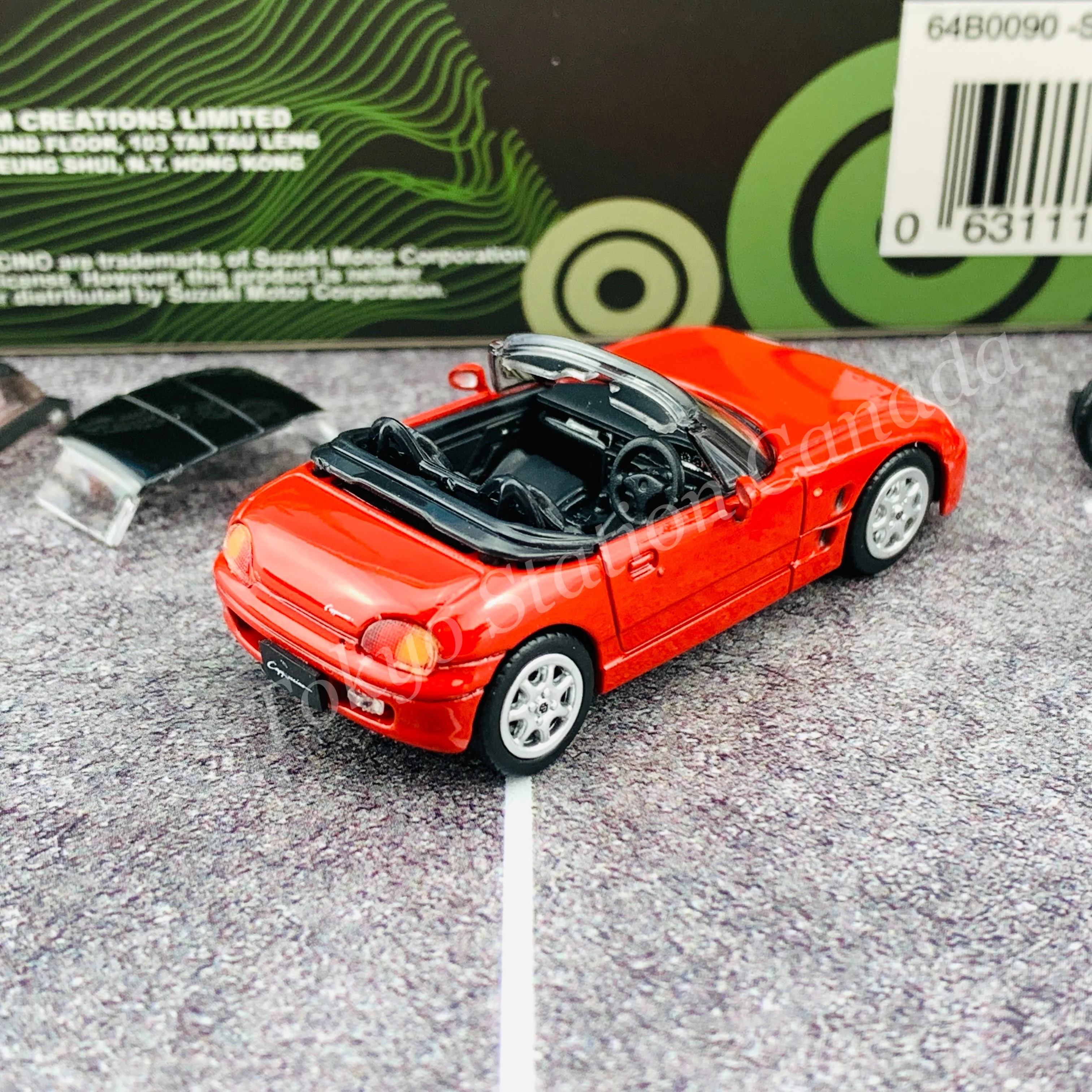 BM CREATIONS JUNIOR 1/64 SUZUKI CAPPUCCINO Red RHD with Extra Wheel and Hard Top Set 64B0090 - Image 4