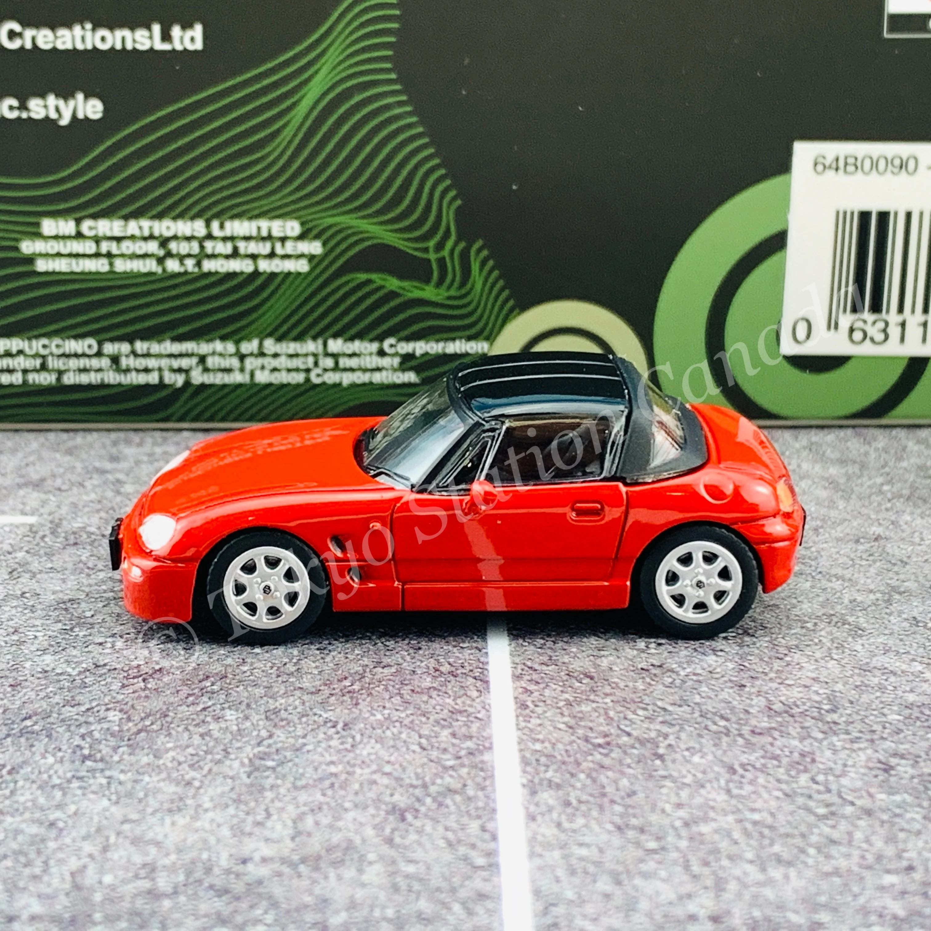 BM CREATIONS JUNIOR 1/64 SUZUKI CAPPUCCINO Red RHD with Extra Wheel and Hard Top Set 64B0090 - Image 5