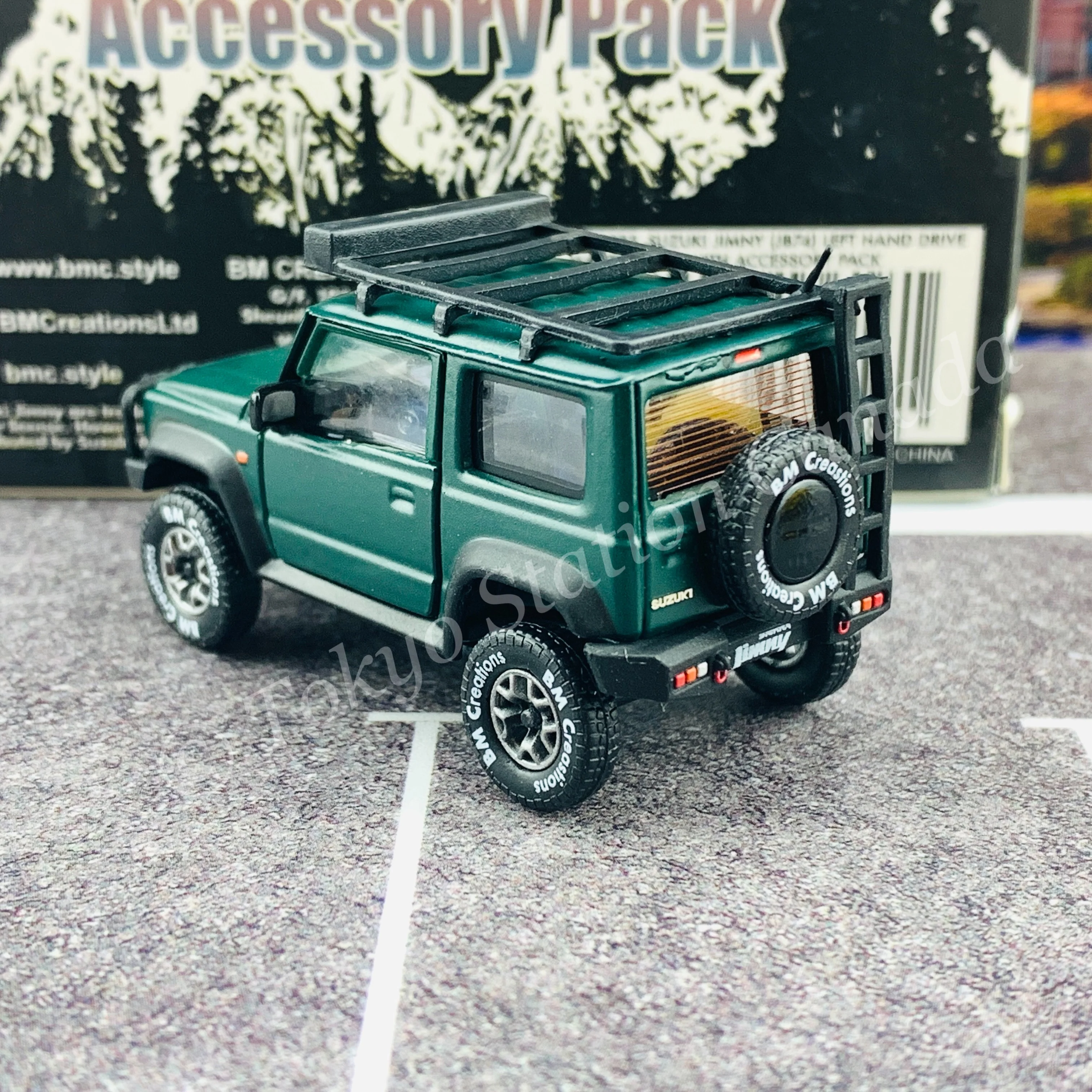 BM CREATIONS JUNIOR 1/64 Suzuki Jimny SIERRA JB74 with Accessory Pack Matt Green LHD 64B0033 - Image 11