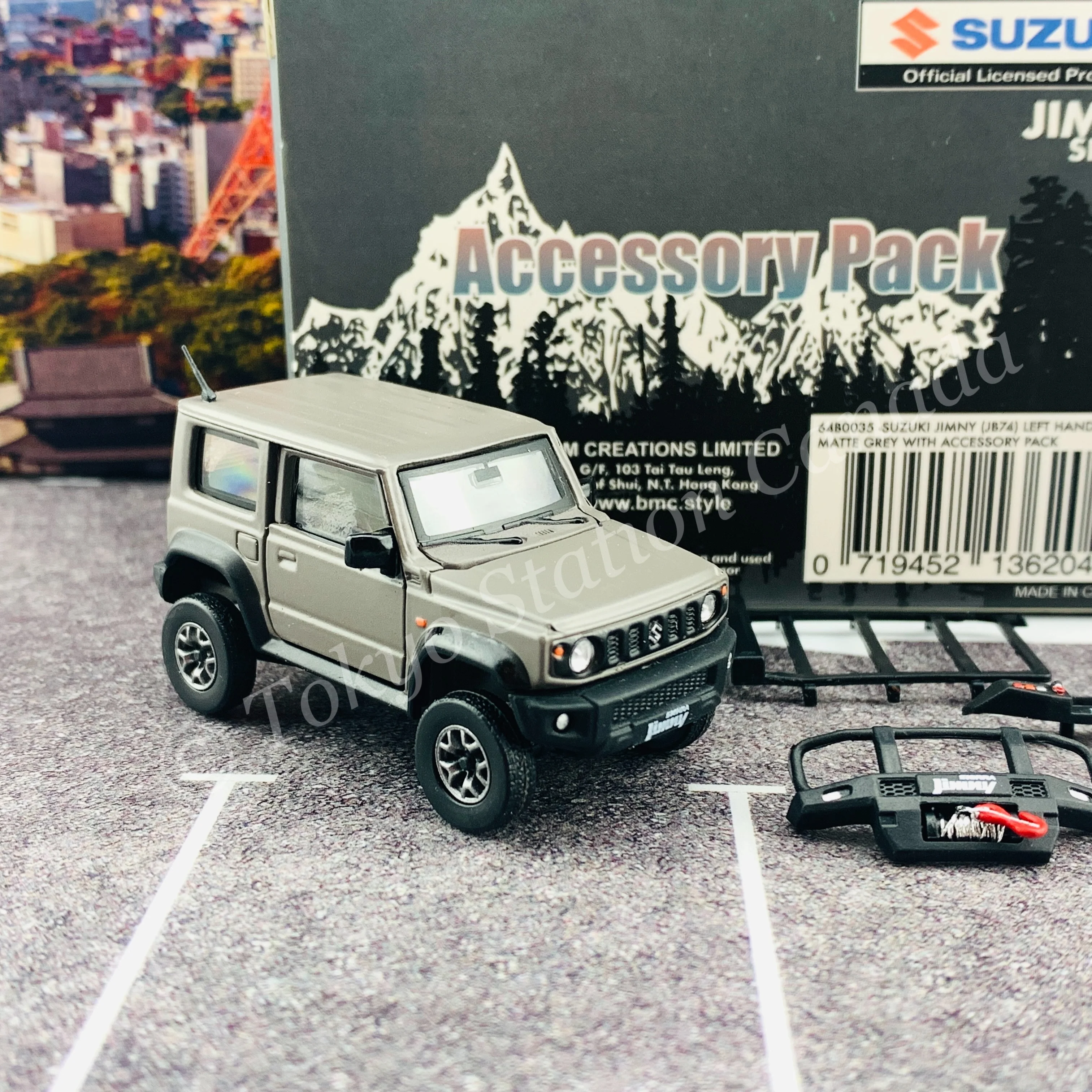 BM CREATIONS JUNIOR 1/64 Suzuki Jimny SIERRA JB74 with Accessory Pack Matt Grey LHD 64B0035 - Image 2