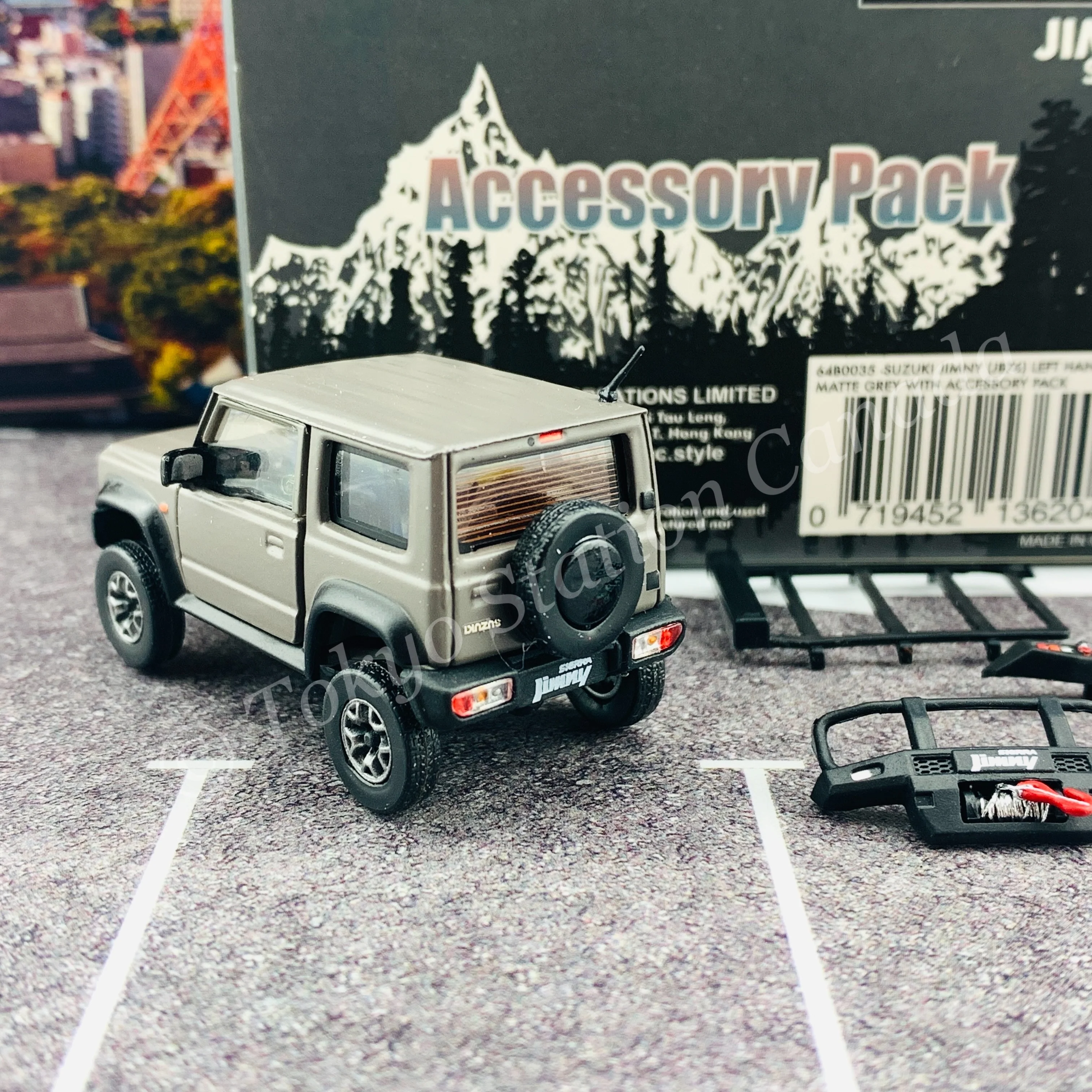 BM CREATIONS JUNIOR 1/64 Suzuki Jimny SIERRA JB74 with Accessory Pack Matt Grey LHD 64B0035 - Image 5