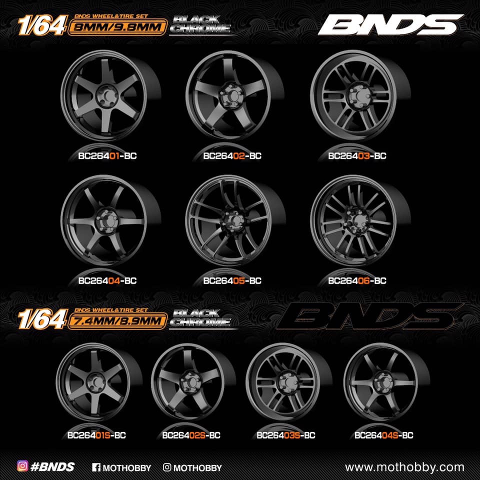 BNDS 1/64 ABS Wheel & Tire Set of 10 (BC) BLACK CHROME - Image 2