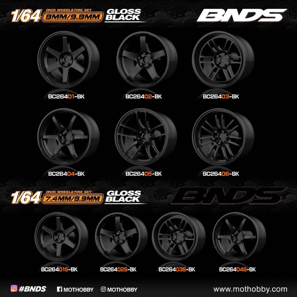 BNDS 1/64 ABS Wheel & Tire Set of 10 (BK) BLACK - Image 2