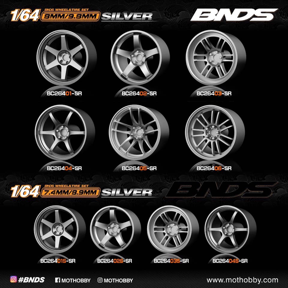 BNDS 1/64 ABS Wheel & Tire Set of 10 (SR) SILVER - Image 2