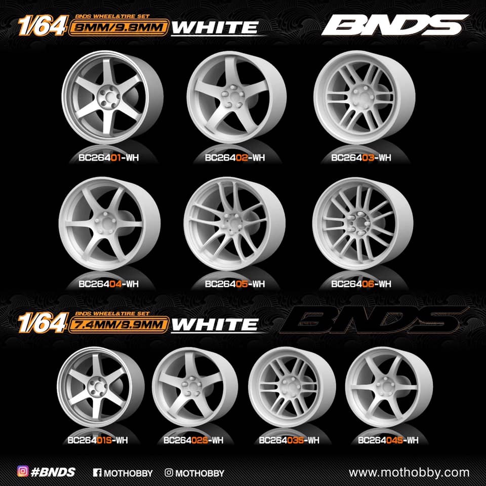 BNDS 1/64 ABS Wheel & Tire Set of 10 (WH) WHITE - Image 2