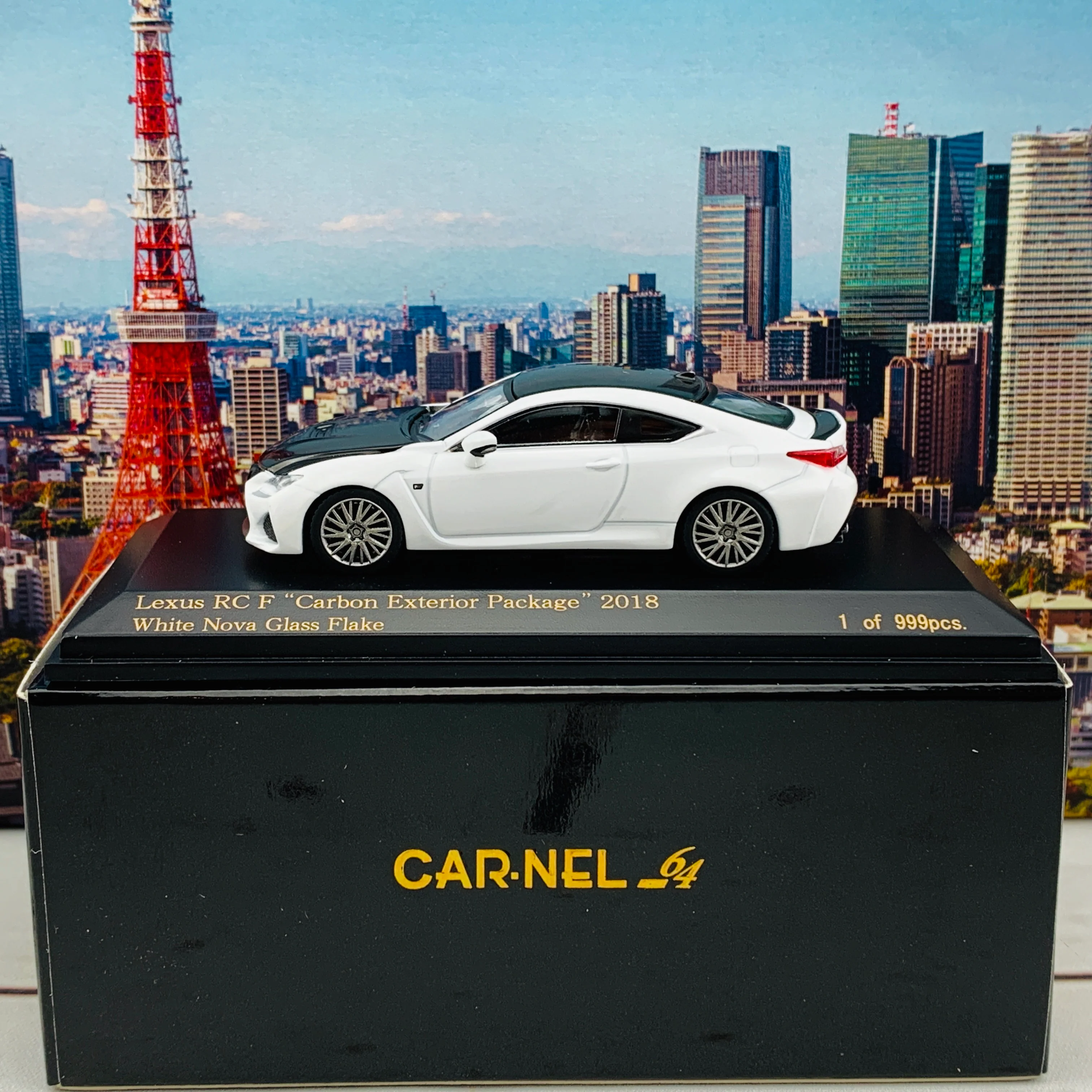 CAR-NEL 1/64 Lexus RC F "Carbon Exterior Package" 2018 White Nova Glass Flake CN640032 - Image 2
