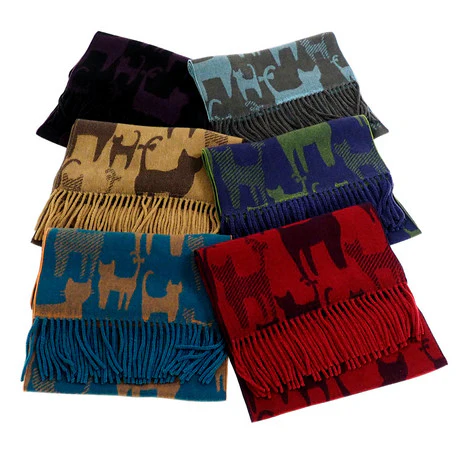 Cat Silhouette Pattern Scarf - Navy WP627533-31 - Image 2