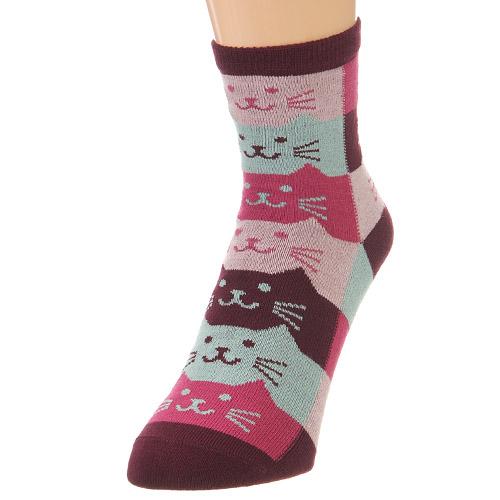 Cat Face Pattern Socks  - Burgundy - Image 2