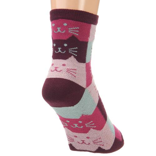 Cat Face Pattern Socks  - Burgundy - Image 3