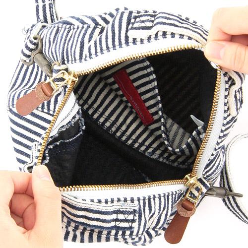 Round Denim Shoulder Bag - Stripe - Image 3