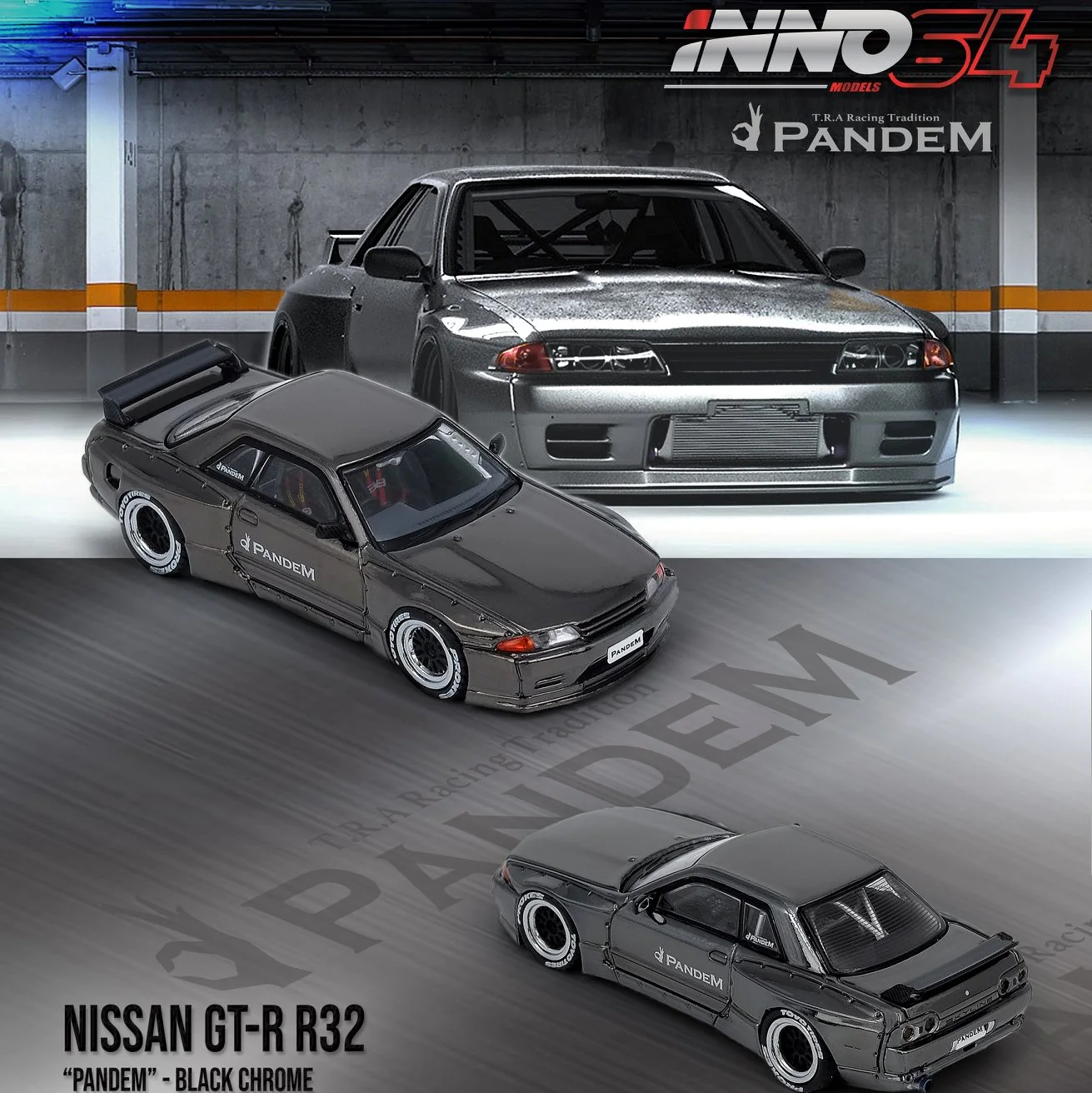 INNO64 1/64 NISSAN SKYLINE GTR R32 PANDEM Black Chrome - Image 2