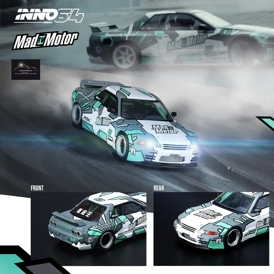 INNO64 1/64 NISSAN SKYLINE GTR R32 PANDEM MAD MOTOR ECHO GAO - CDC 2018 Champion IN64-R32P-MMEG - Image 6