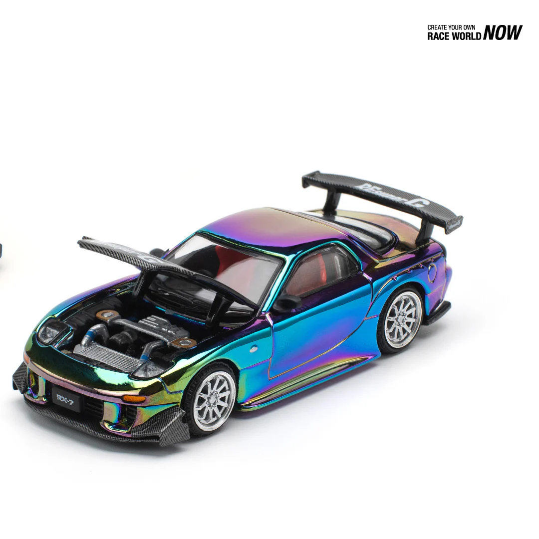 POPRACE 1/64 Mazda RX7 RE-Amemiya Widebody Magic Chrome Macau GP 2024 Exclusive Edition PR640214 - Image 2