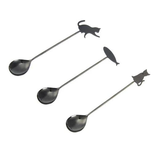 Cat Spoon Set - BLACK Cat + Fish - Image 2