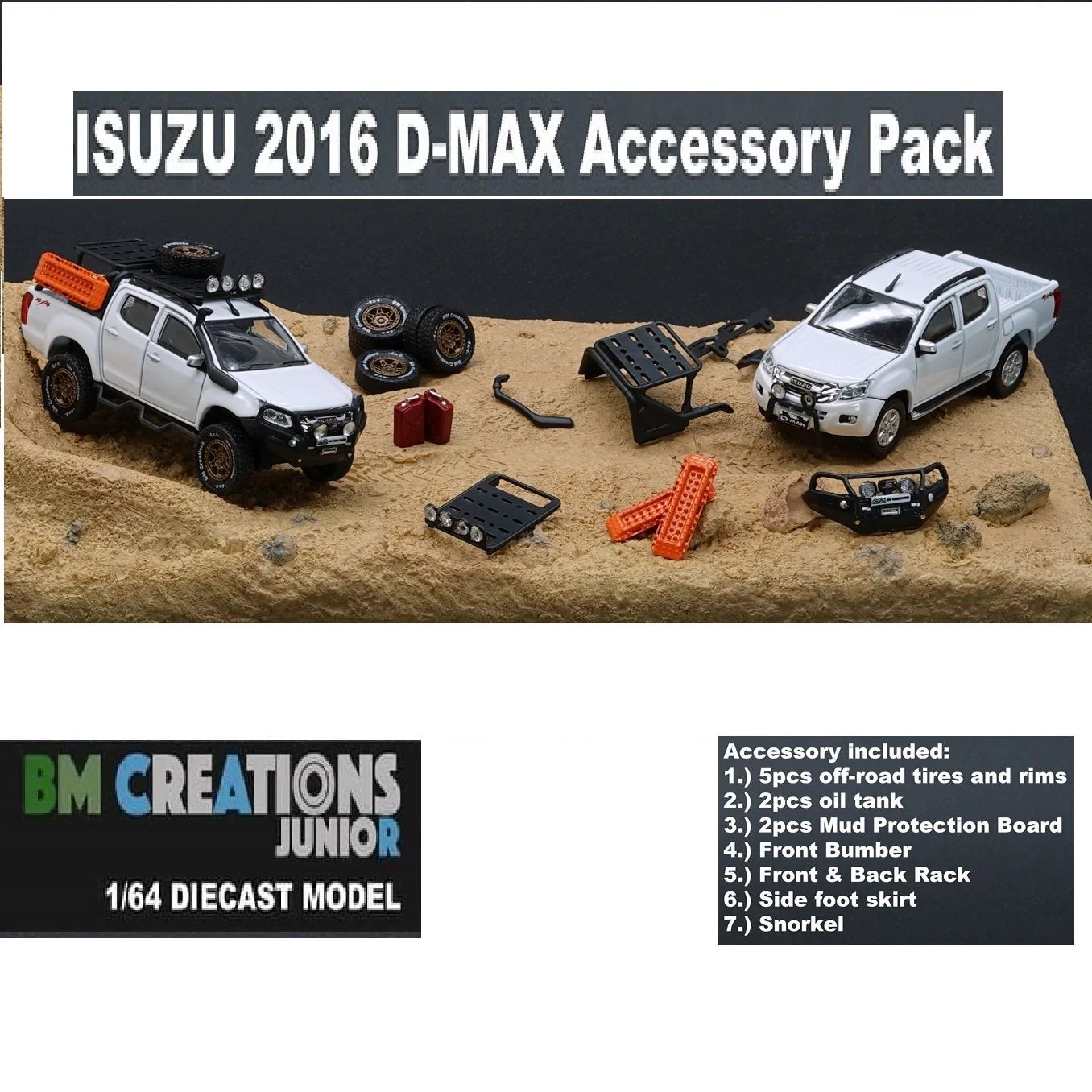BM CREATIONS JUNIOR 1/64 ISUZU 2016 D-MAX White with Accessory Pack RHD 64B0106 - Image 2