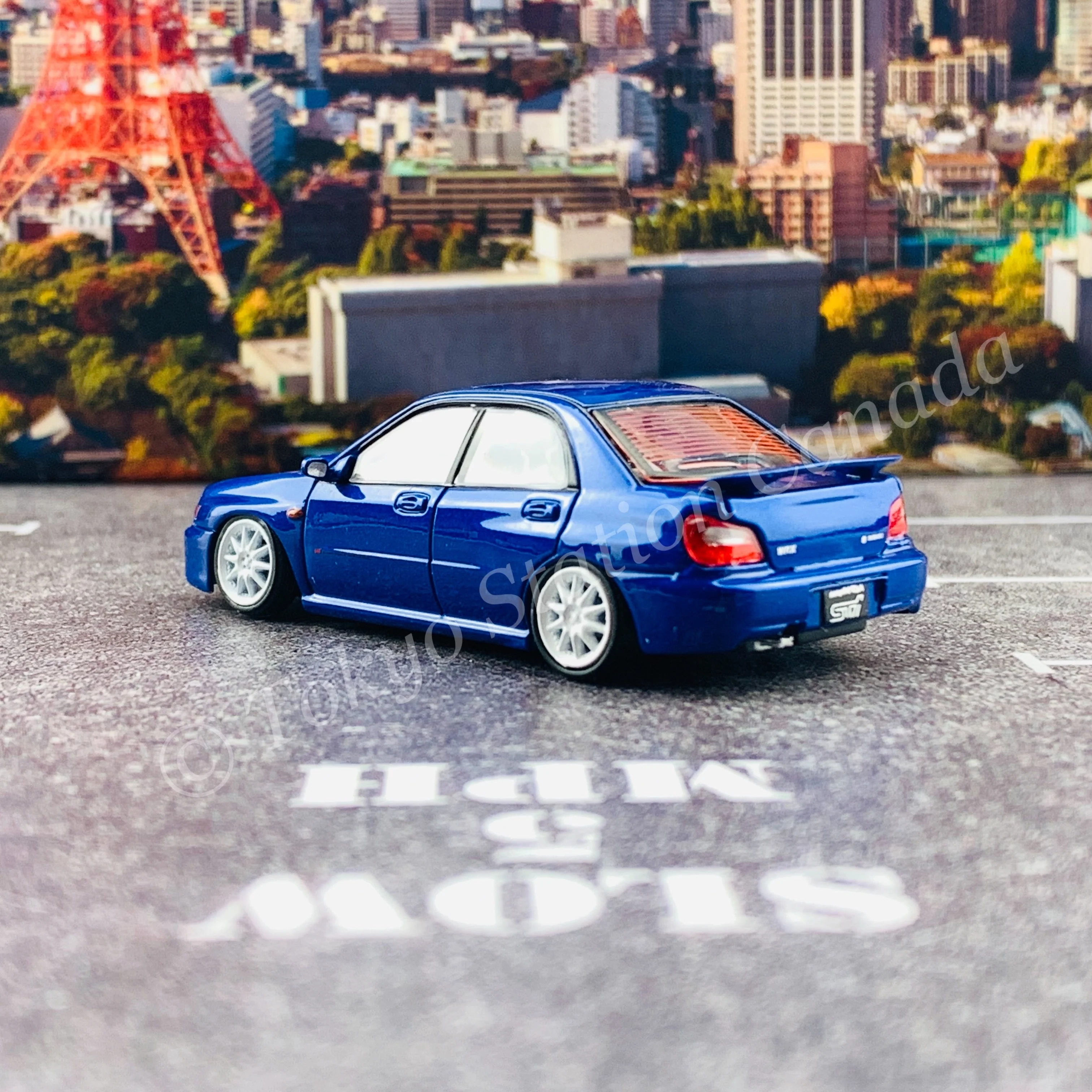 BM CREATIONS JUNIOR 1/64 Subaru Impreza WRX STi 2001 BLUE LHD with Extra Wheel Set and Lowering Parts 64B0079 - Image 8