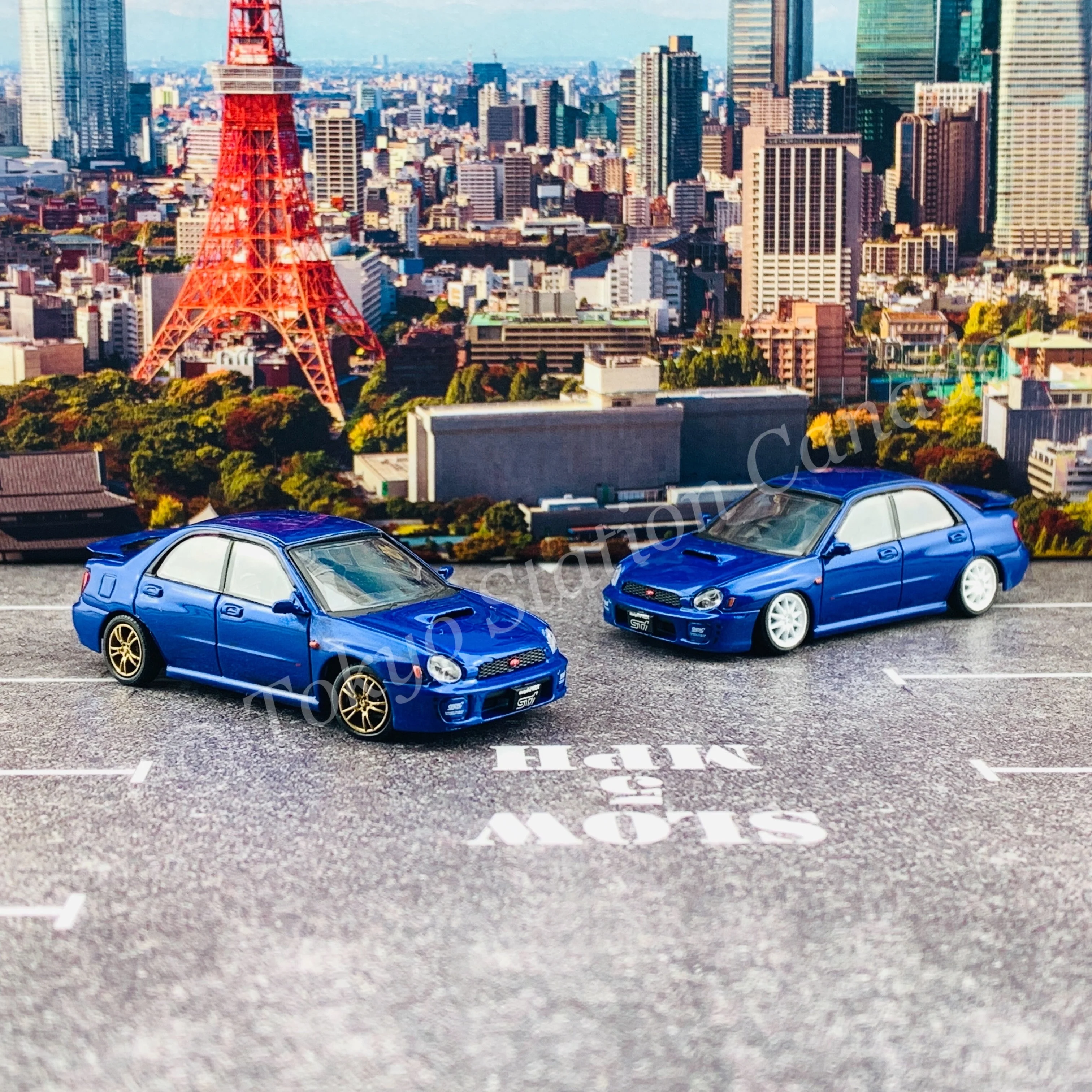 BM CREATIONS JUNIOR 1/64 Subaru Impreza WRX STi 2001 BLUE LHD with Extra Wheel Set and Lowering Parts 64B0079 - Image 9