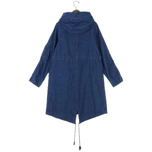 Denim Coat with Hood - Navy Blue - Image 2