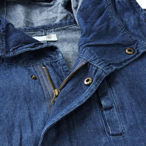 Denim Coat with Hood - Navy Blue - Image 3
