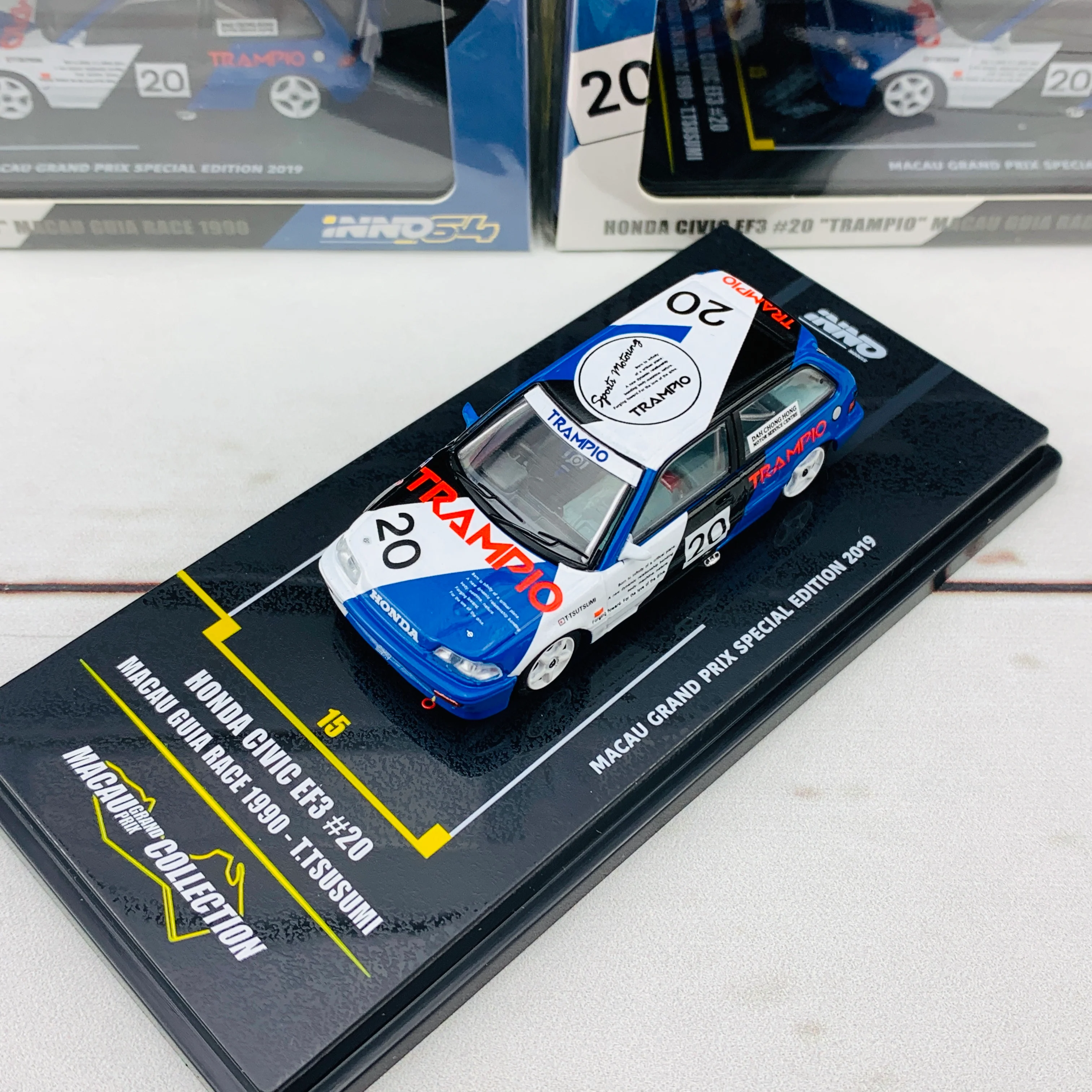 INNO64 1/64 Honda Civic EF3 #20 Macau Guia Race 1990 - T. Tsutsumi Macau Grand Prix Special Edition 2019 IN64-MGP19-EF3 - Image 2