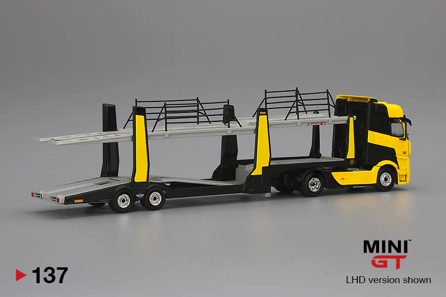 MINI GT 1/64 Mercedes-Benz Actros Yellow w/Car Carrier RHD MGT00137-R - Image 3