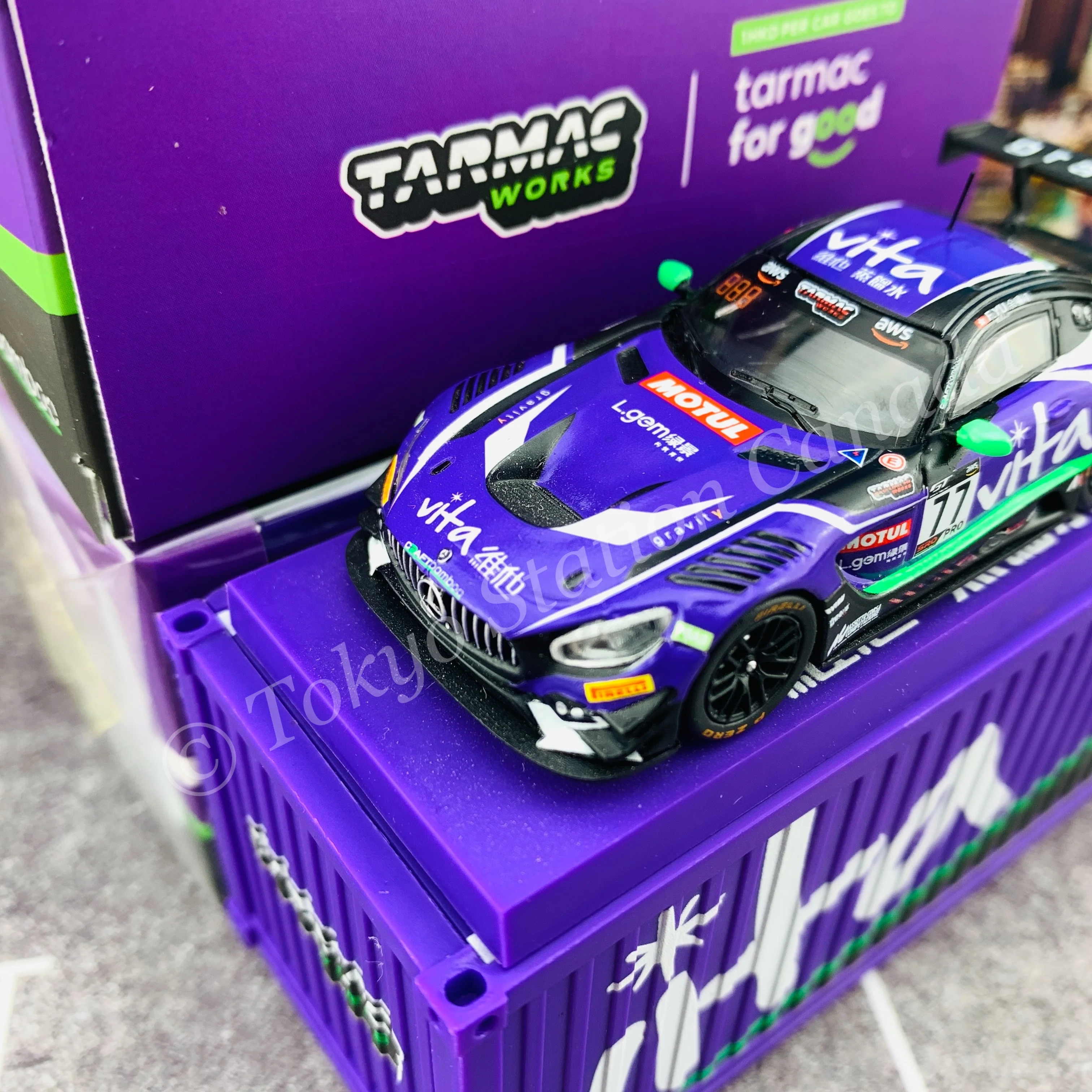 Tarmac Works 1/64 COLLAB64 Mercedes-AMG GT3 GT World Challenge Asia ESPORTS Championship 2020 Frank Yu (With Container) T64-008-WATER - Image 2