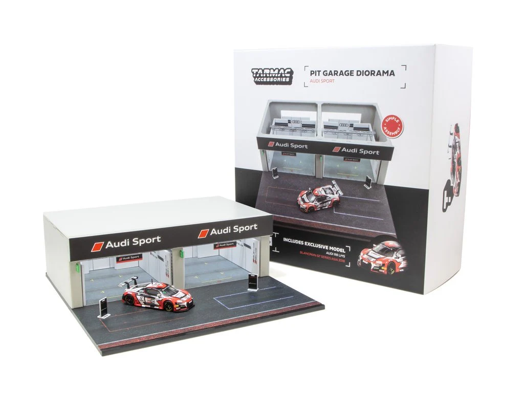 Tarmac Works 1/64 Pit Garage Diorama - Audi Sport - DIORAMA64 T64D-001-AS Includes T64-007-18BGTA5 Audi R8 LMS Blancpain GT Series Asia 2018 - Image 3