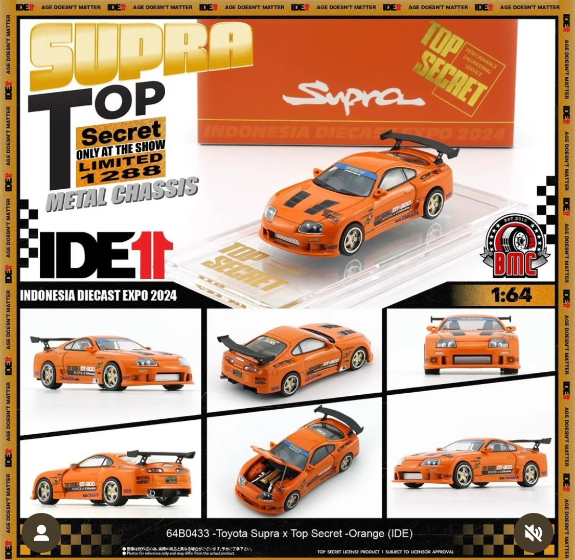 BM Creations 1/64 Top Secret Supra Orange Indonesia Diecast Expo  Exclusive 64B0433 - Image 2