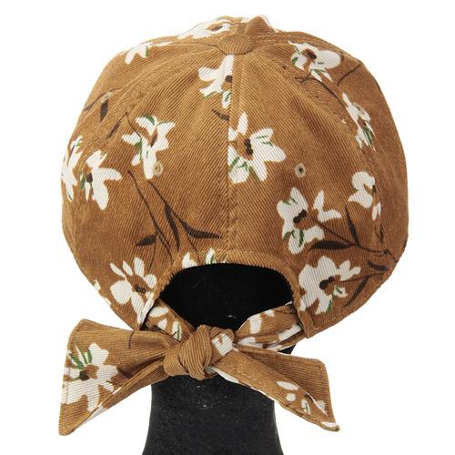 Corduroy Flower Pattern Cap - Camel - Image 2
