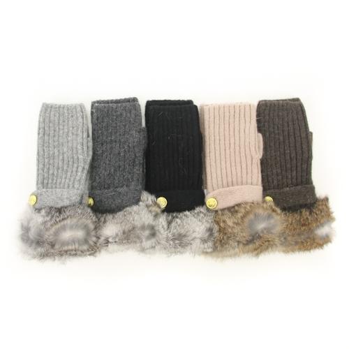 ELLE Fur Fingerless Knit Gloves - Dark brown - Image 2