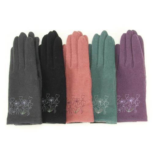 Flower Embroidered Jersey Gloves  - Charcoal Grey - Image 2