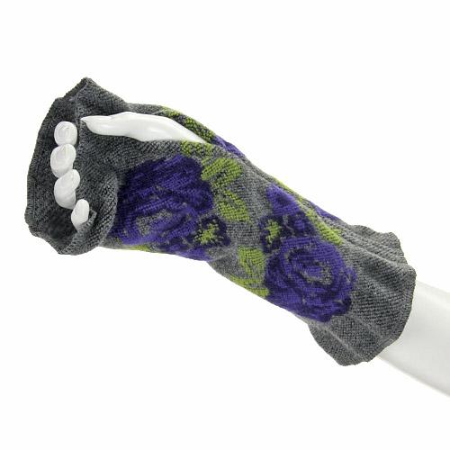 French Handwarmer Rose Pattern - Grey x Purple - Image 2