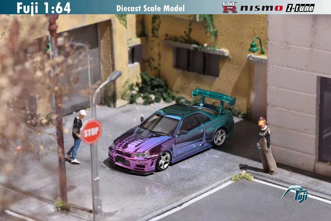 FUJI 1/64 Skyline GT-R R34 Nismo Z-Tune High Wing - Purple Blue with silver wheel - Image 2