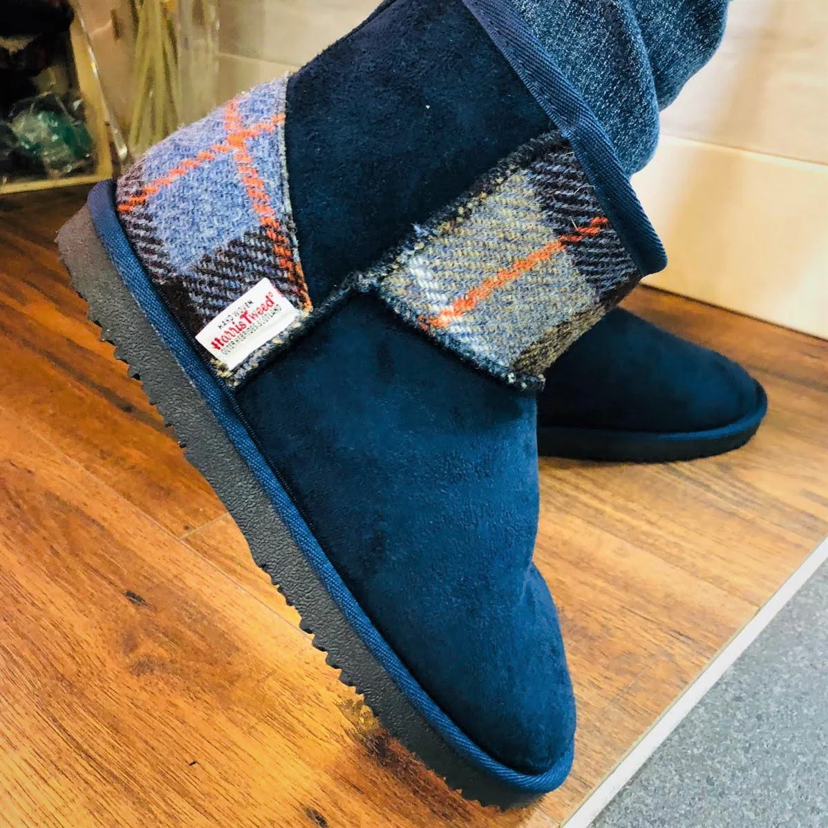 Harris Tweed Boots Navy Blue Medium - Image 2