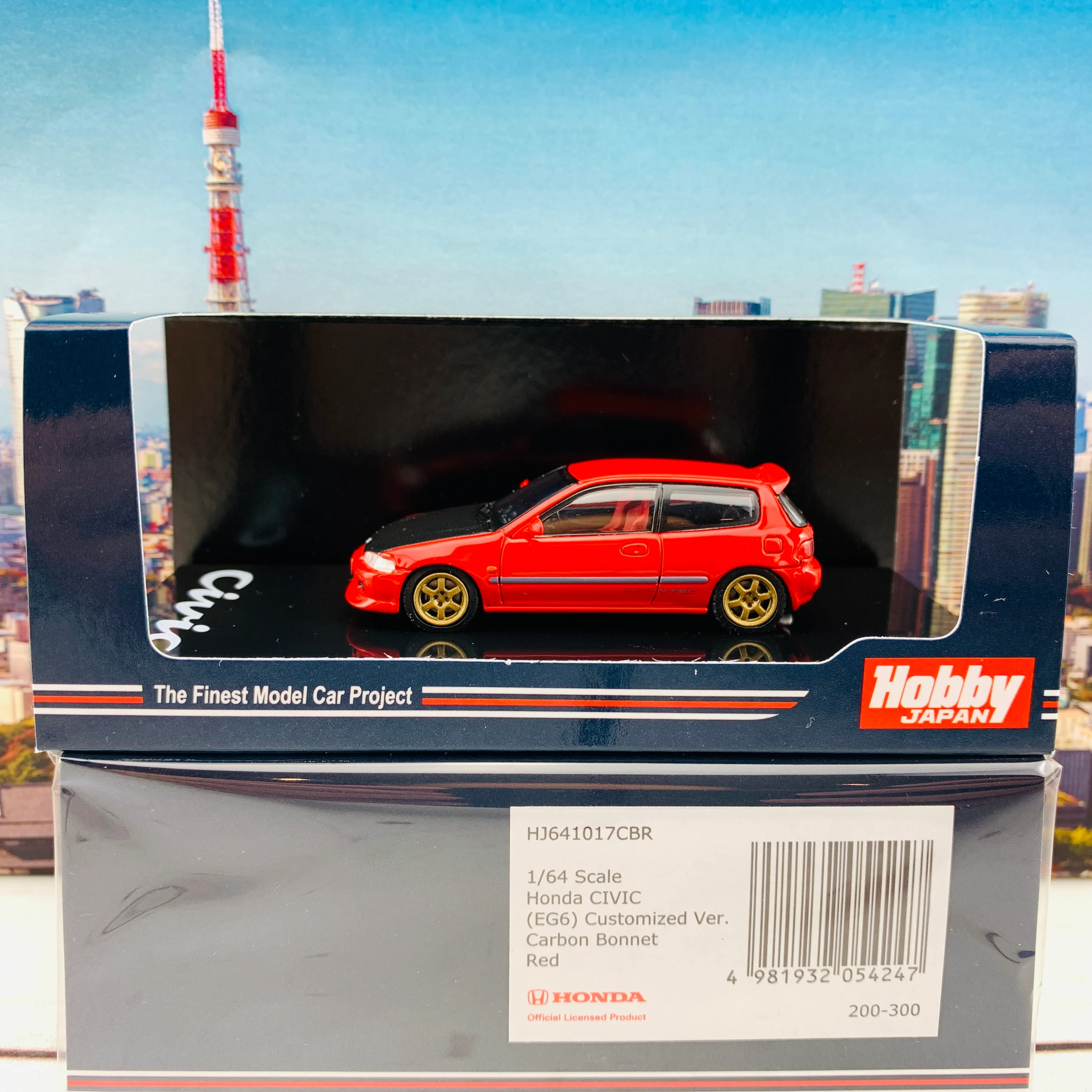 HOBBY JAPAN 1/64 Honda Civic EG6 Customized Version Carbon Bonnet RED HJ641017CBR - Image 2