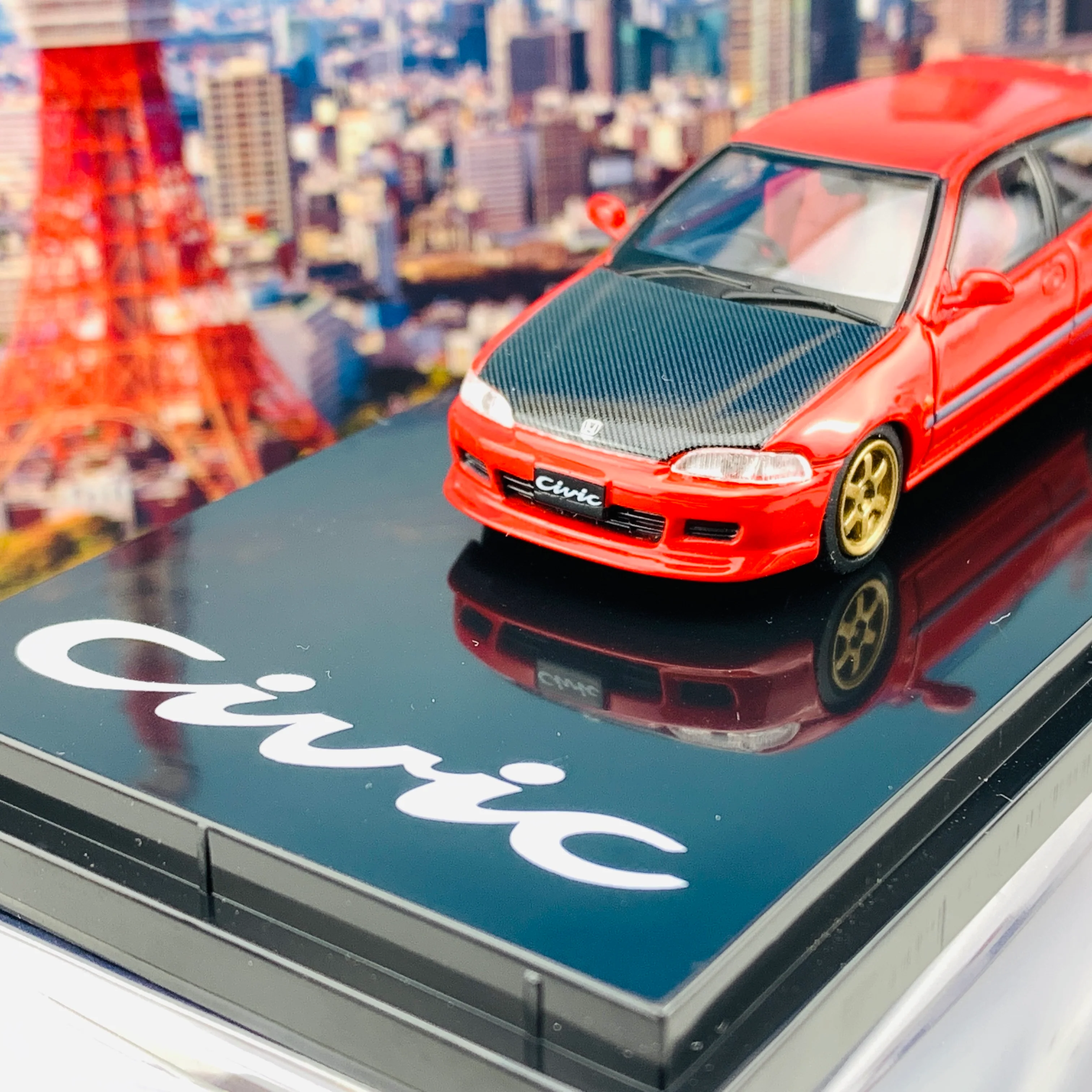 HOBBY JAPAN 1/64 Honda Civic EG6 Customized Version Carbon Bonnet RED HJ641017CBR - Image 3