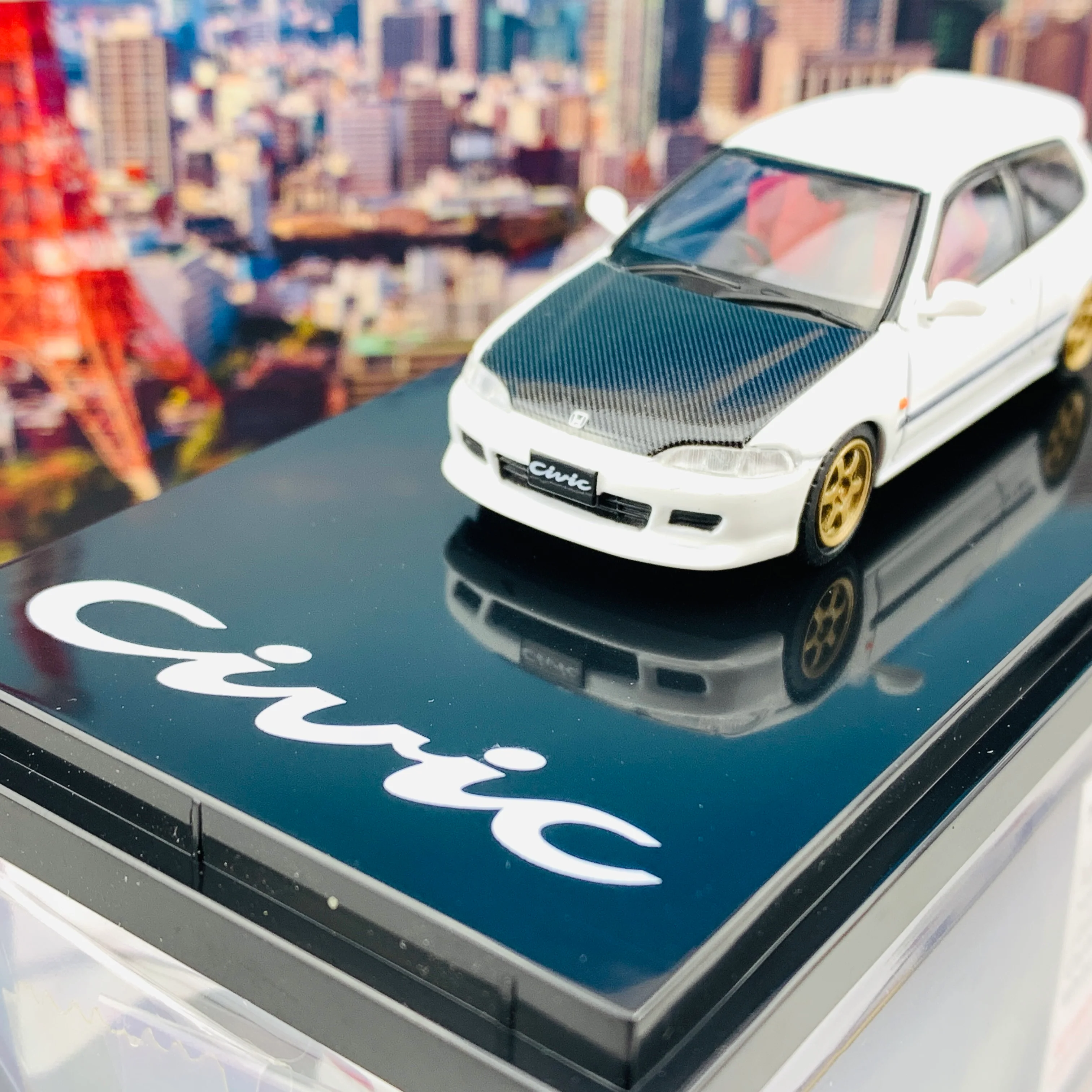 HOBBY JAPAN 1/64 Honda Civic EG6 Customized Version Carbon Bonnet WHITE HJ641017CBW - Image 3